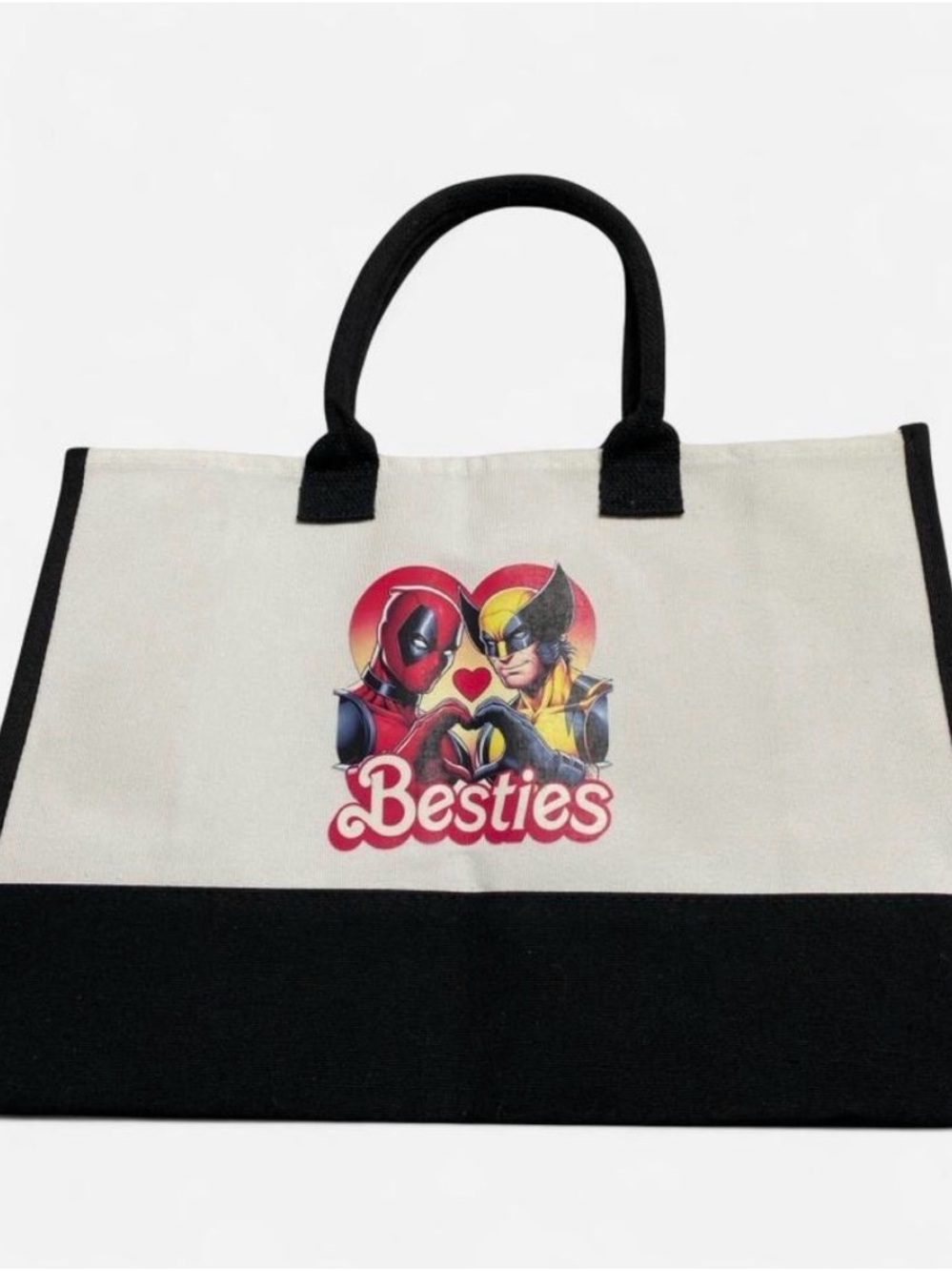 Cream and Black Canvas Tote Bag with 'Besties' Graphic